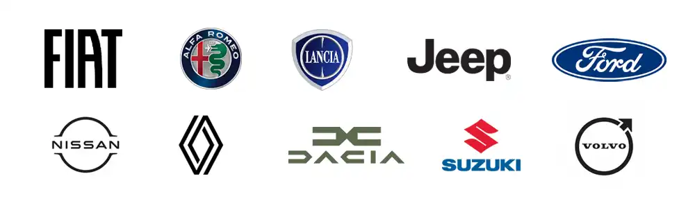 Marchi di autoveicoli: Fiat, Alfa Romeo, Lancia, Jeep, Ford, Nissan, Renault, Dacia, Suzuki, Volvo